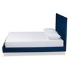 Baxton Studio Fabrico Glam and Luxe Navy Blue Velvet Upholstered and Gold Metal Queen Size Platform Bed 214-10941-ZORO